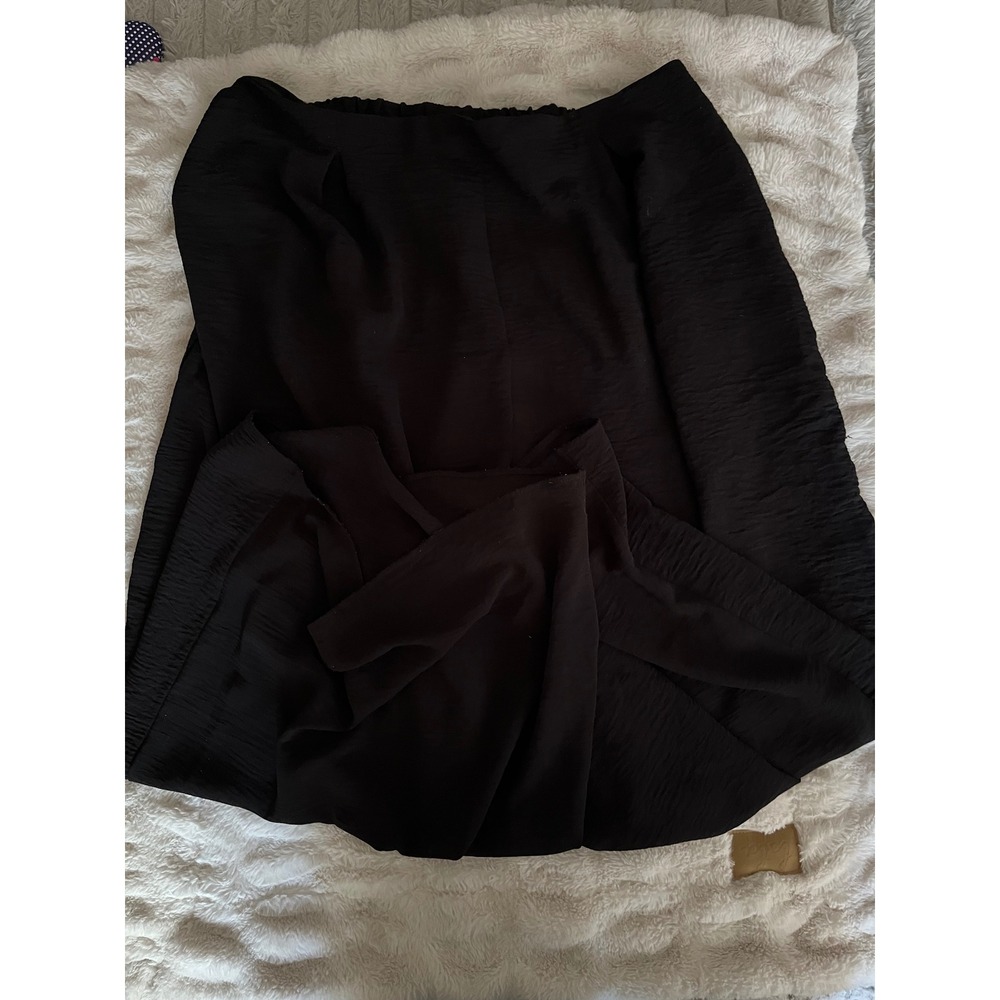 GeeGee Womens Black Textured Crinkle Wide Leg Elastic Waist Flowy Pants XL-XXL